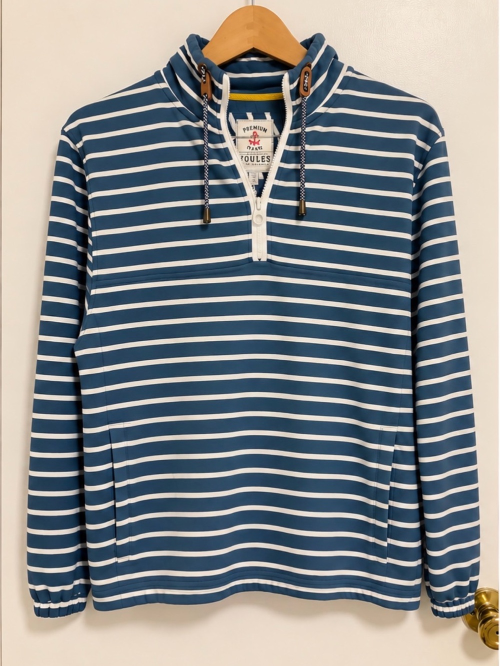 Joules Teal-Blue and White Striped Zip-Up Pullover